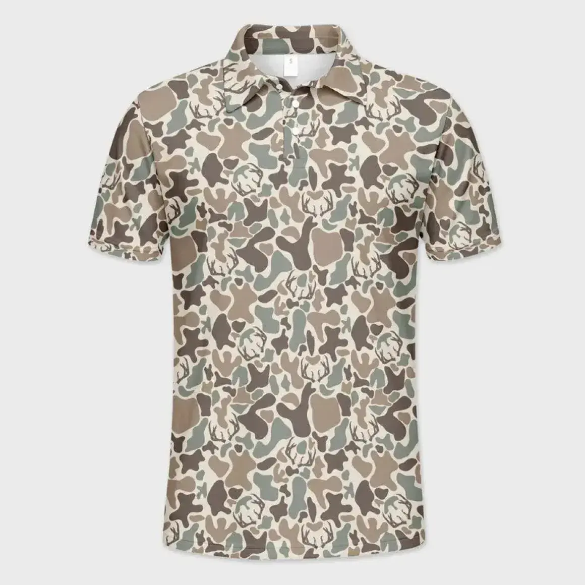 Deer Camo Patten Polo Golf Shirt For Men Outdoor Sports Short Sleeve Top
