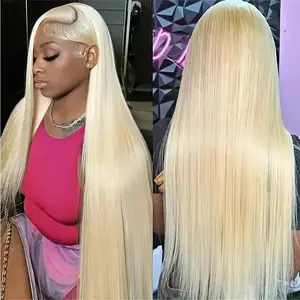 SummerVibes 613 Synthetic Hair Wig 13X6 HD Transparent Synthetic Lace Front Wig Wear And Go Pre Plucked Long Straight Synthetic Wig Natural Hairline with Tiny Knots Natural 200% Density High Definition Wig For Black Women 30 Inch