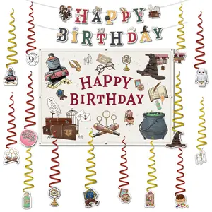 Harry Potter Birthday Party Decor Bundle (Backdrop, Banner & Hanging Decorations)