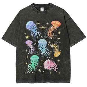 Jellyfish Galaxy Unisex Vintage Washed Tee, Cosmic Ocean Art Graphic T-Shirt, Space Aesthetic Streetwear Tee