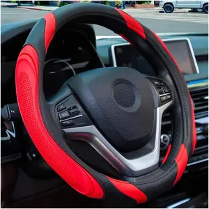 15 Inch  Leather Steering Wheel Cover, Automotive Accessories Elastic Breathable Anti-Slip Soft Wheel Protector Fits Men and Women, Suitable for SUVs, ,  and RVs (Red)