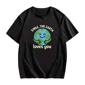 2025 Summer Tee – Unisex Eco-Friendly Cotton Shirt with Smiling Earth Graphic