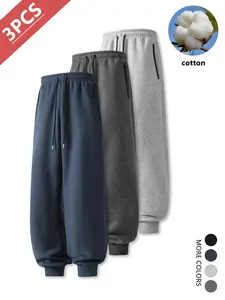 3-pack men’s casual athletic jogger pants, loose knit sweatpants, cotton for comfort and breathability, spring/autumn style