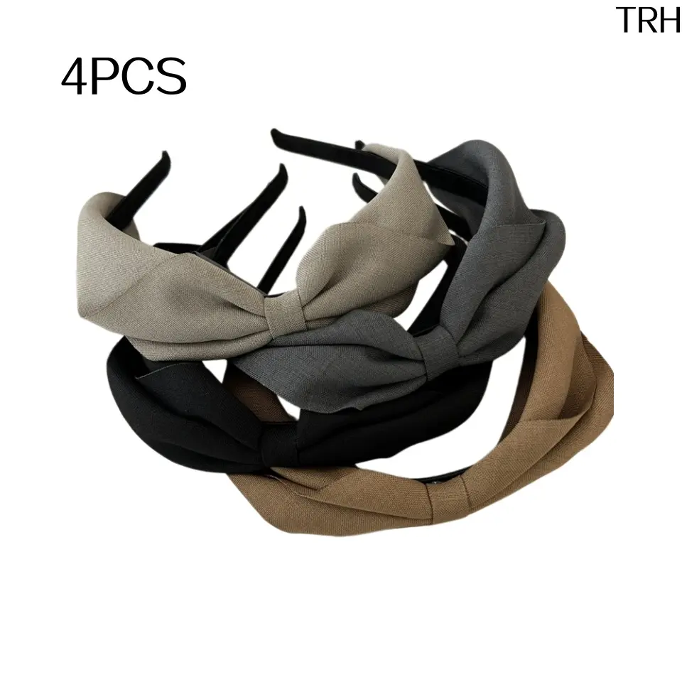 Vintage Twisted Bow Fabric Headband for Women, Matte Neutral Earth Tone Non-Slip Wide Hair Band, Soft Knot No Headache Hair Hoop, Minimalist Aesthetic Hair Accessory for Office Daily Casual Wear