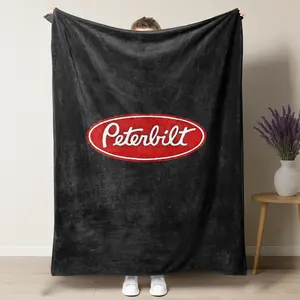 Black Peterbilt Truck Logo Throw Blanket, Iconic Red & White Design, Cozy Plush Blanket for Truck Enthusiasts & Gift Ideas