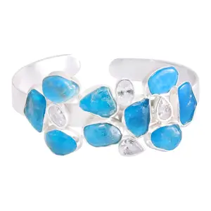 Silver Plated Apatite With CZ Cuff Bracelet