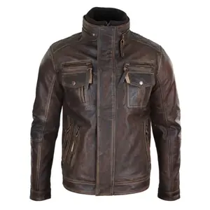 Heritage Distressed Leather Military Biker Jacket