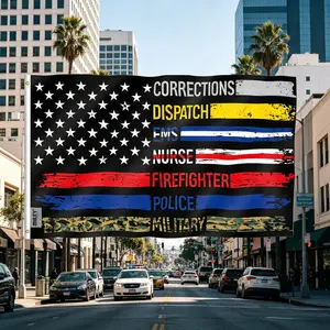 Honor All First Responders & Military with This Multiline Service Flag!🇺🇸 Premium durable fabric, reinforced seams, rust-proof eyelets, featuring Corrections, Dispatch, EMS, Nurse, Firefighter, Police & Military.