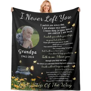 Sympathy Gifts for Loss of Loved One, Personalized Memorial Gifts, I Never Left You Memorial Blanket for Grandpa Grandma Mom Dad, Memory Blankets for Loss Loved Ones, Custom Throw Blanket with Picture
