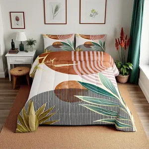 Feelyou Boho Mid-Century Abstract Stripes Comforter Set - Vintage Polyester Fiber Bedding, Lightweight Warmth, Multi-Size, Travel-Ready, Modern Minimalist Duvet for Kids