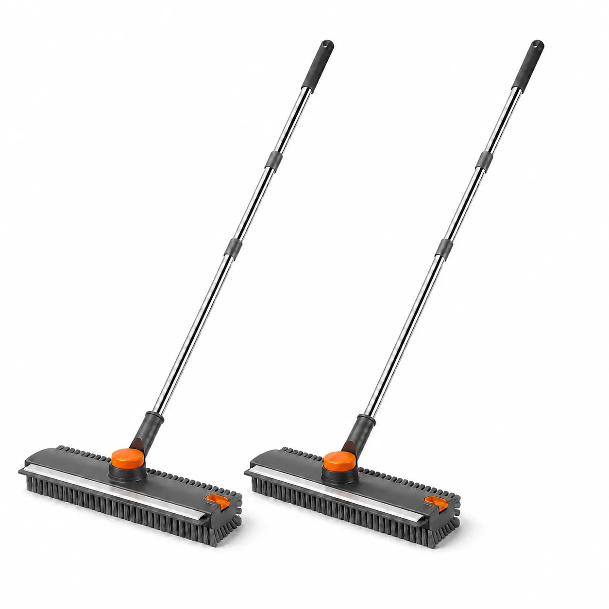 Long Handle Floor Scrub Brush with Silver Scraper Edge, Adjustable Reach and Dense Bristles for Bathroom, Kitchen, Tile, Patio, Garage and Everyday Floor Cleaning