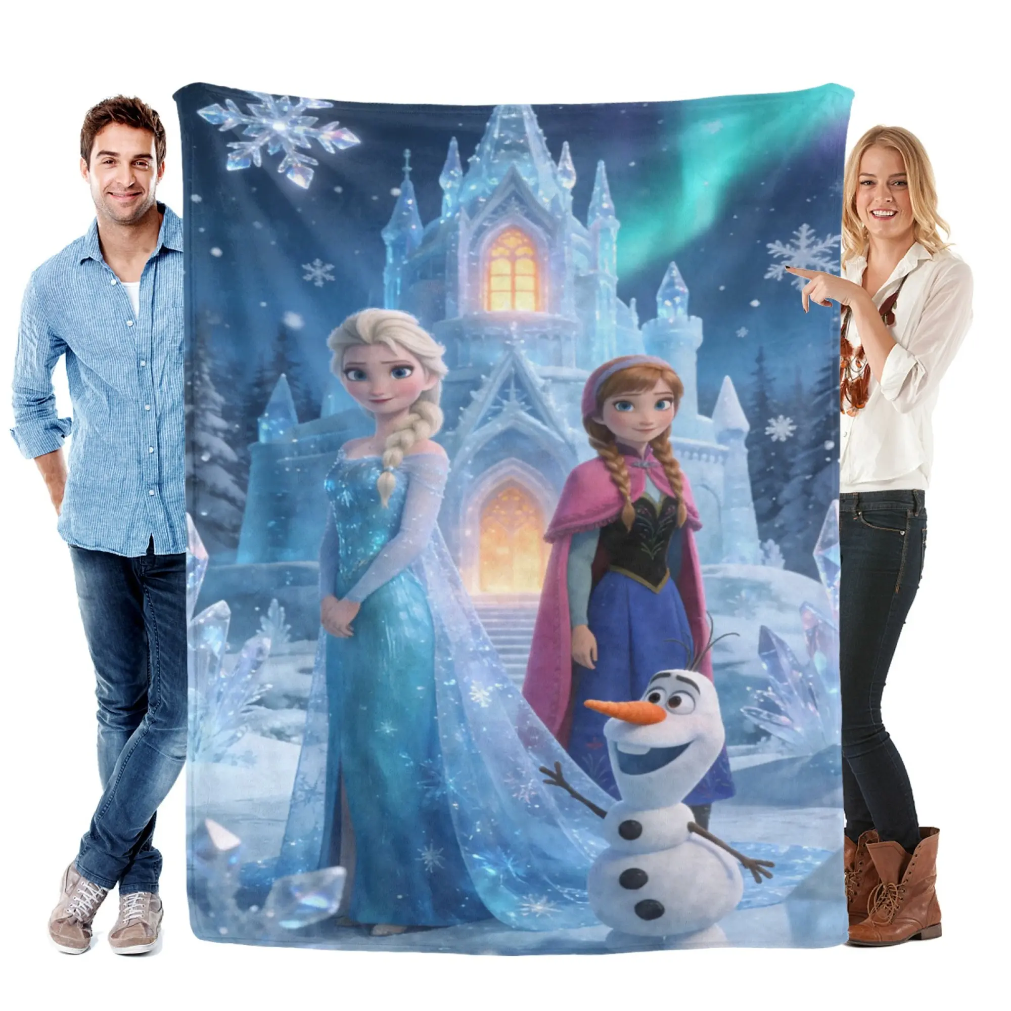 [SummerVibes] DISNEY CLASSIC Frozen Elsa & Anna Soft Flannel Blanket, Vibrant 2D Print Cozy Throw for Bed, Couch & Kids Room