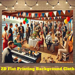 2D Flat, 1pc Vintage Nautical-Themed Party Backdrop - Polyester Photography Background with Lifebuoys, Life Preservers & Ocean View for Indoor/Outdoor Decor, Birthday Celebrations, Live Streaming, and Events, Event Decoration | Nautical Theme | Durable