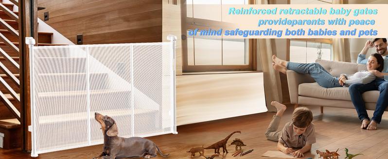 Retractable Baby Gates for Stairs, 55" Wide Baby Gate Dog Gate, 41" Tall Retractable Pet Gate for Doorways, Child Safety Gates Mesh Gate with Fiberglass Rods for Stairways, Hallways, Indoor/Outdoor
