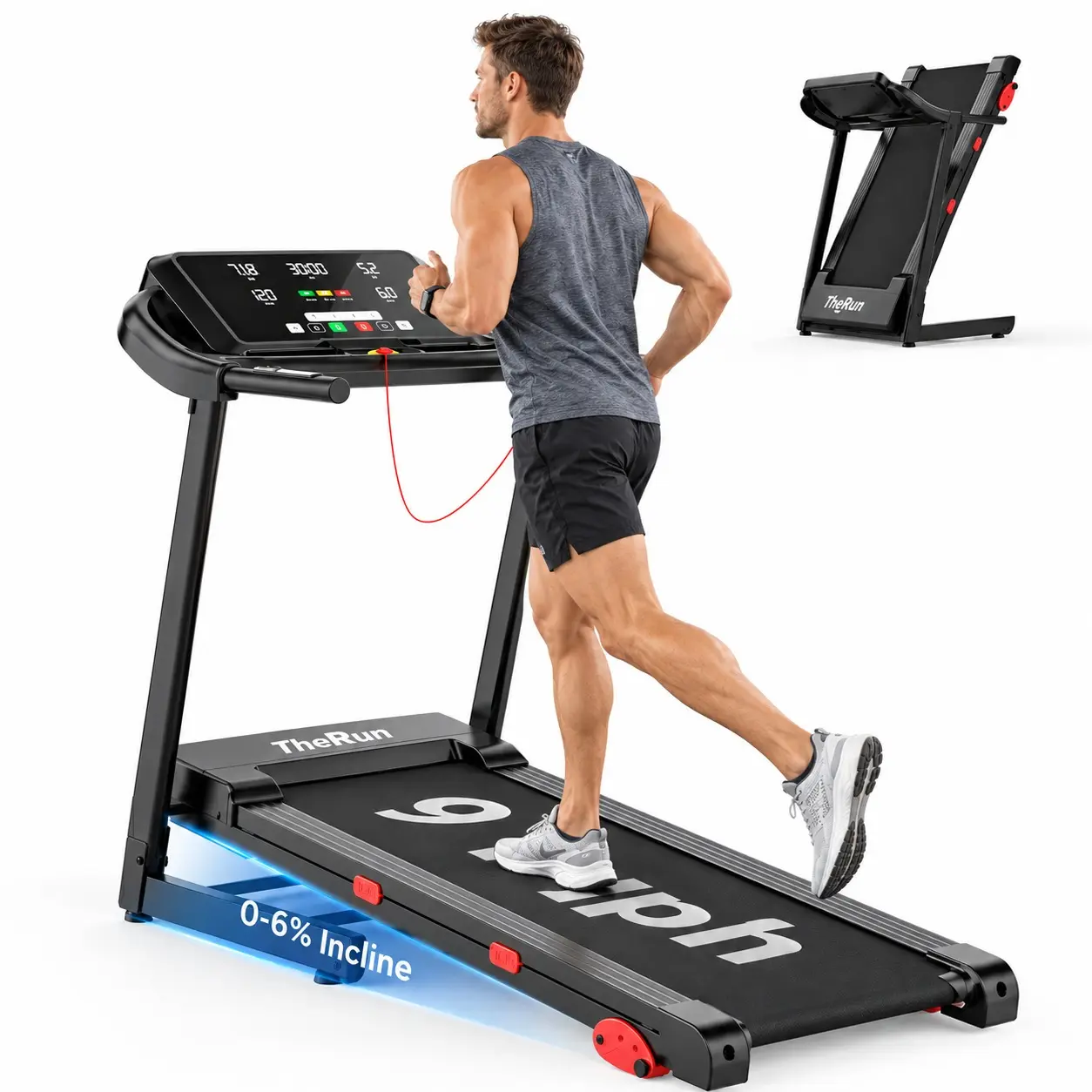 Treadmills for Home, 9Mph Running Treadmill, 0-6% Manual Incline Treadmill, 300 lbs Capacity Treadmill with Manual Incline, 3.0 HP, Heart Rate Monitoring, Wider Running Belt, Low-Noise Motor Walking Pad