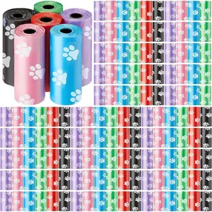 3000 Counts 200 Rolls Dog Poop Bag Plastic Dog Waste Bags Disposable For Doggie Pets Poop Outdoor Walking Travel Mixed Colors(Paw Print Style)
