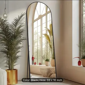Arched Full Length Mirror with Free Standing & Leaning/Hanging Mount - Tall Vertical Oval Arch Design, Full-Body Mirror Suitable for Living Room, Bedroom, Cloakroom - Modern Simple Aluminum Frame Vertical Mirror