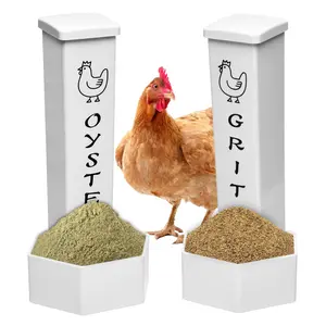 2 Pack Chicken Grit Feeder, Metal Oyster Shell Feeder with Lid, Hanging Gravity Chicken Poultry Dry Food Feeders Trough, Coop Accessories Supplies