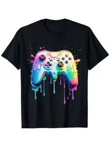Men'S Plus Size Retro Gaming T-Shirt - Neon Glow Arcade Controller Design |   100% Soft Breathable Short Sleeve |   Perfect for Gamers And Video Game Parties