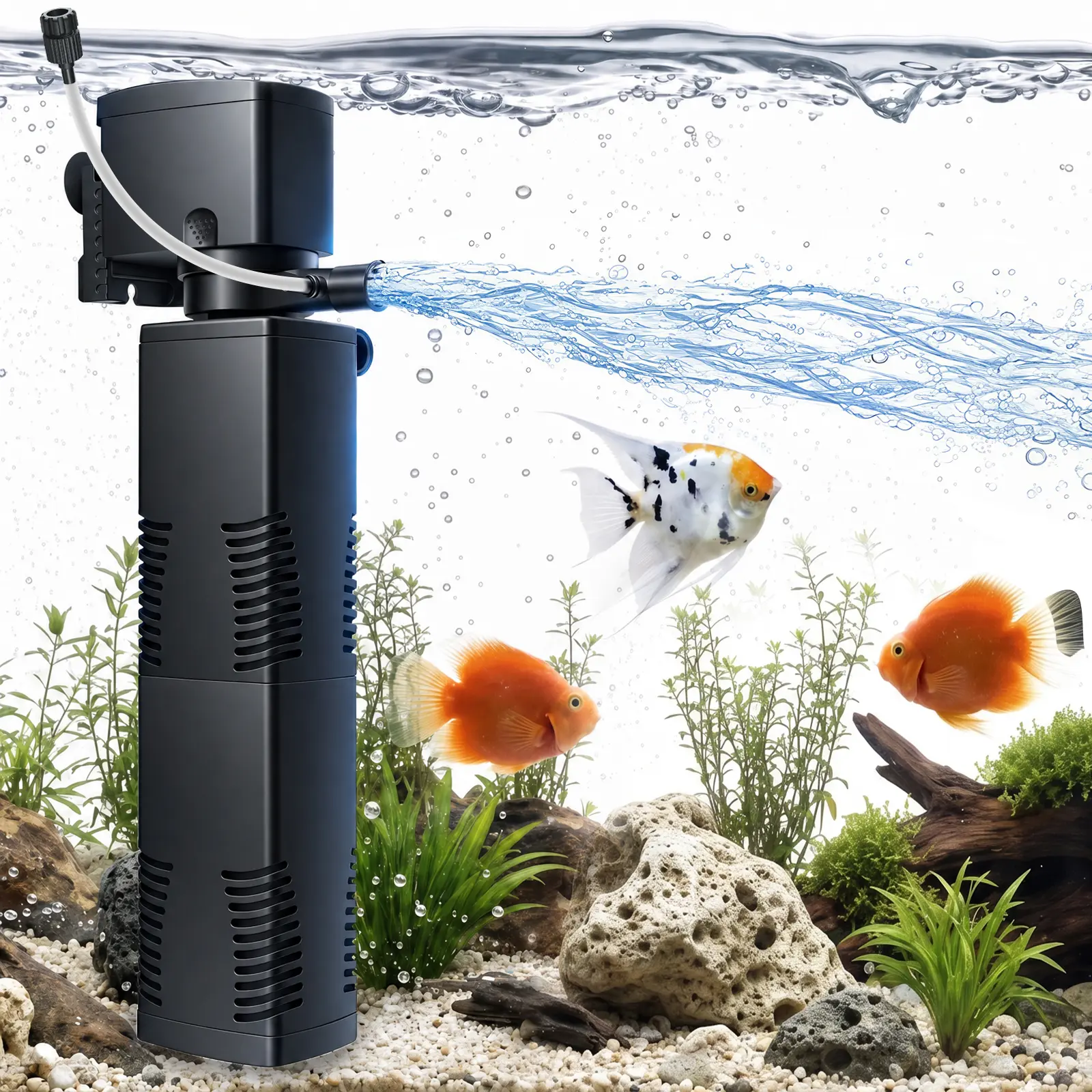 Aquarium Filter for 55-150 Gal. Tank Crystal 300GPH Biochemical Filtration Powerful Pump Submersible Internal Fish Tank Filters Large Tank Pond Clear Wavemaker Air Supply 4 in 1