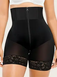 Women's Butt Lifter Shapewear Shorts with Zipper Crotch, High Waist Tummy Control Body Shaper, High Waist Shaping, Front Zip Slimming Panties, Postpartum Recovery Briefs, 3 Bones Anti-Roll Fajas Bottoms, Suitable For Daily Or Sports