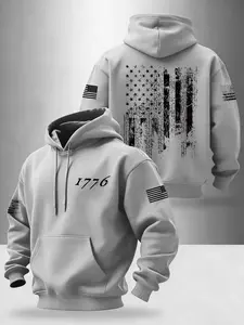 Men's Fashion American Flag Long Sleeve Hoodie, Menswear, Digital Design, Casual Loose-Fitting, Perfect Gift for Friends, Fall & Winter Wear