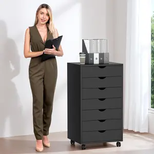 Lockable Rolling Dresser Organizer - 7-Drawer Storage Cabinet with Brake Casters, Rust-Resistant Steel Frame for Bedroom/Office,Black