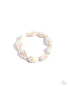 Under My SHELL - Brown Tinted Conch Shell with an Iridescent Overlay Alternate with Silver Beads Stretchy Bracelet