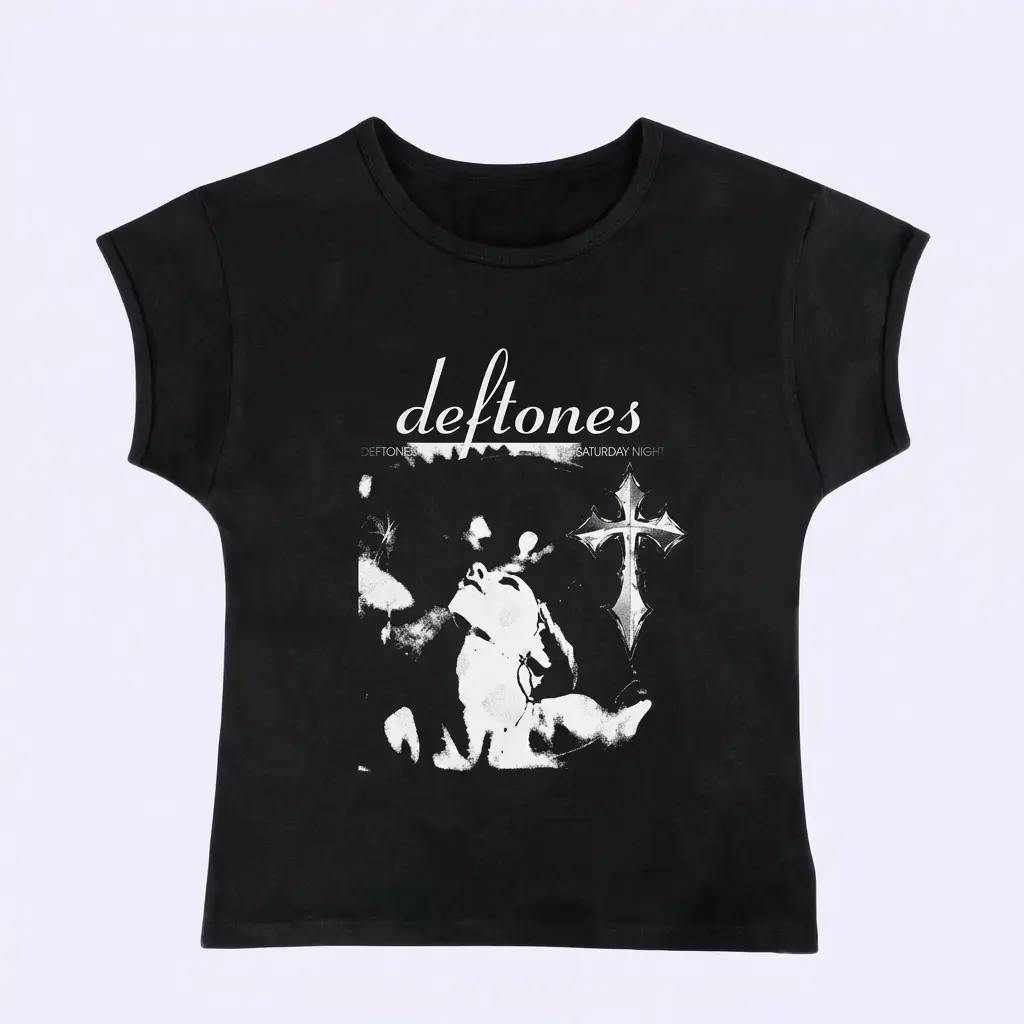 Gothic Emo Girl Tops Baby Tee, Y2k Deftones Graphic Baby Tee, Women Summer Short Sleeve Shirt, Emo Scene 2000s Clothes, Y2k 2000 tops, Casual Cotton Tee, Gift For Girlfriend