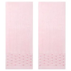 REGALWOVEN Embroidery Pattern Hand Towels Set, Cotton Comfortable Hand Towels for Bathroom, Kitchen 14" x 30" 2 Pack Pink
