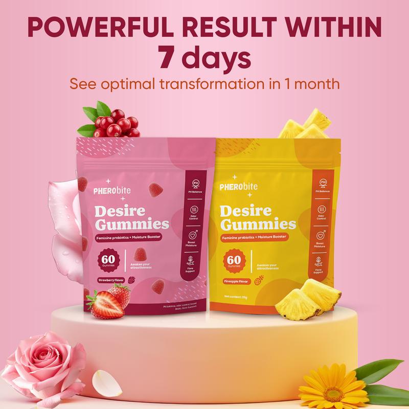 Desire Gummies - Feminine Probiotics+Moisture Blend 60 Gummies for PH Balance Odor Control and Flora Support