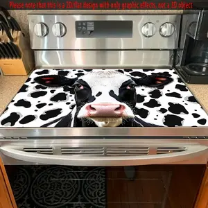 1pc Cow Print Rubber Stove Protector Pad - Anti-Slip, Heat-Resistant Synthetic Top Cover, Scratch-Proof for Electric Glass Stoves, Ovens, Washing Machines, Dryers, Mouse Pad, Kitchen Decor, Stove Top Protectors