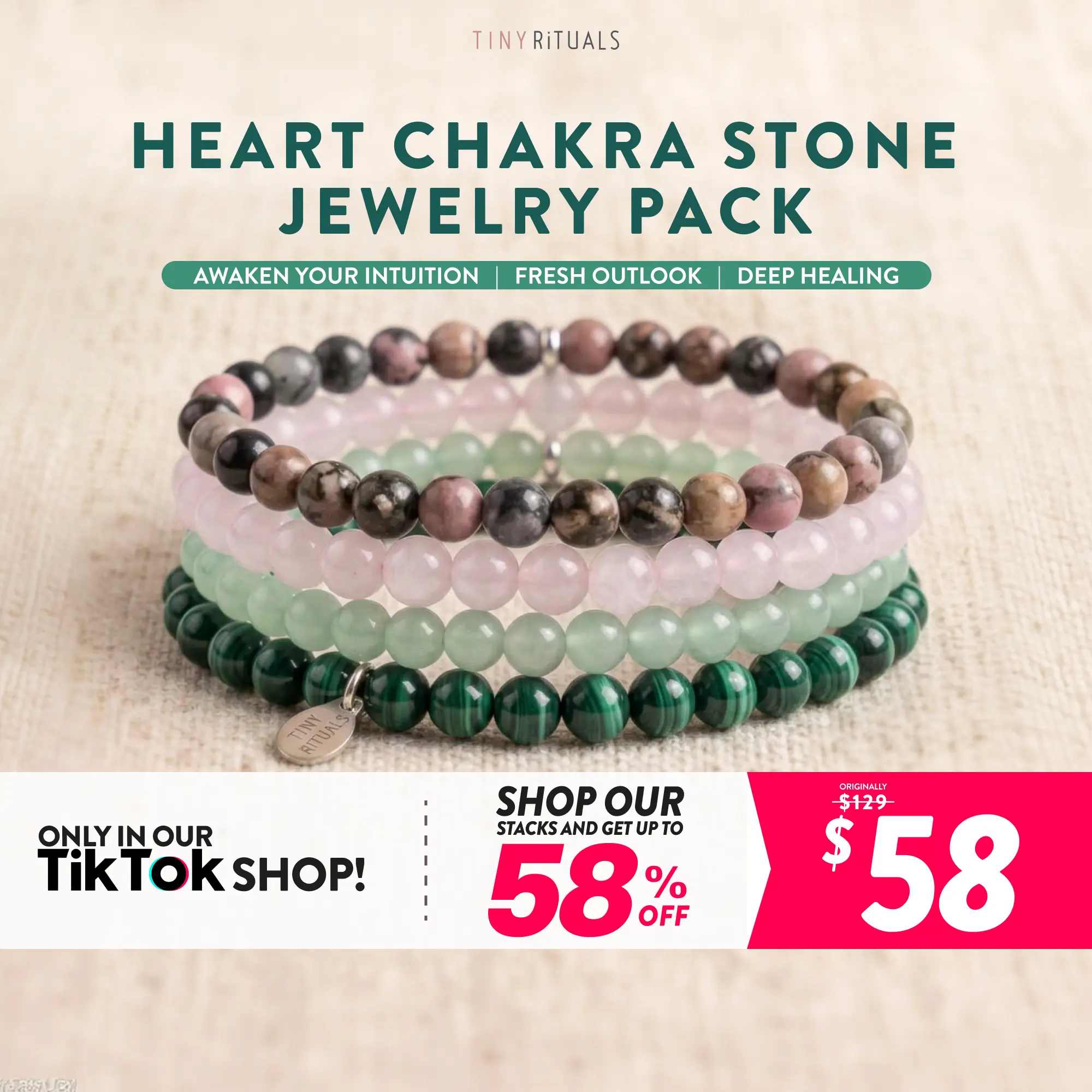 TINY RiTUALS Heart Chakra Semiprecious Stone Jewelry Pack