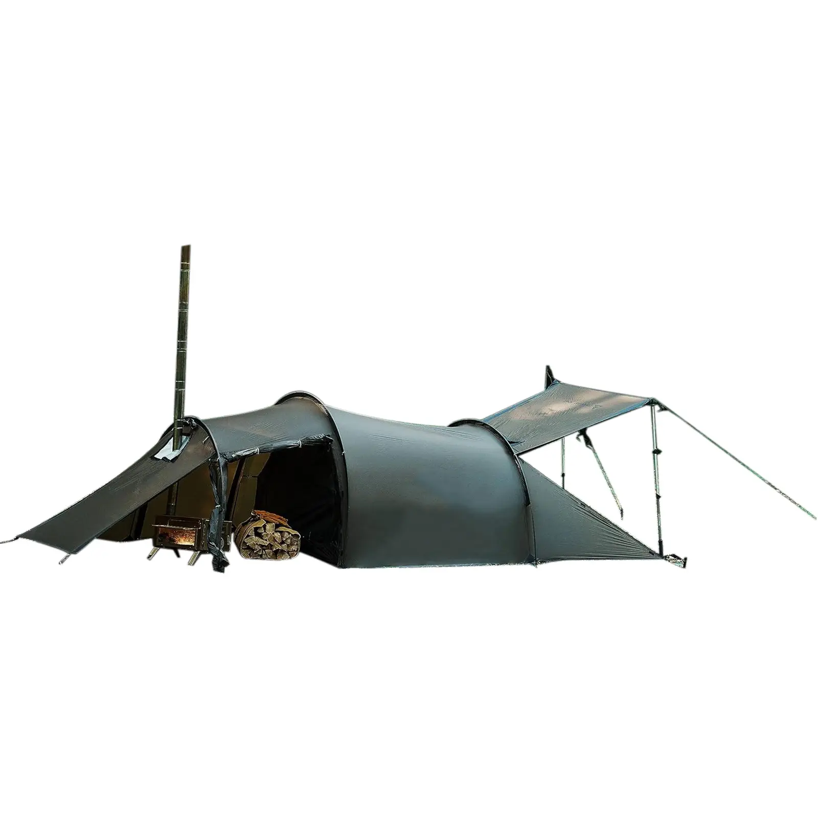 20D Silicone-Coated Nylon Hot Tent with Stove Jack & Built-in Wood Stove, 1-2 Person Waterproof Windproof Moisture-Proof Warm Durable All Seasons Tent, 153x67x43in for Outdoor Hunting (Camping Essentials), Adventures