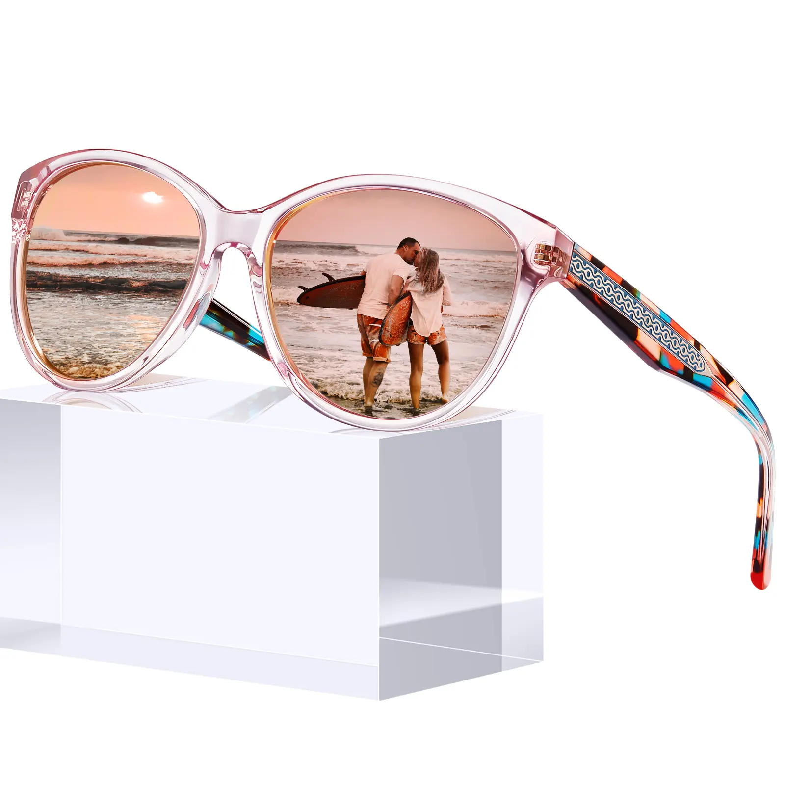 CARFIA Women's Cateye Polarized Fashion Sunnies - Trendy UV Blocking Eyewear with UV Protection, Italy Handcrafted Acetate Frame, Embossed Pattern, Wire Core, Glarefree Vision, Shatterproof Lens, Trendy Sunglasses