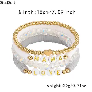 2026 New MAMA Mother's Day Bracelet for Women, Fashion Letter Clay & Pearl Multi Layer Stackable Bracelet Set, Perfect Gift for Mom