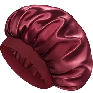 Satin Silk Bonnet for Sleeping, Double Layer Silk Sleep Cap for Men & Women, Soft Satin Lined Bonnet for  & Curly Hair(Red)