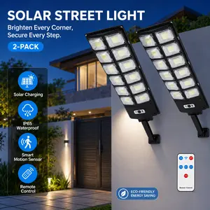 2pcs Solar Street Light Outdoor Solar Parking Lot Light with Motion Sensor IP65 Waterproof Commercial Lighting 360 SMD LEDs Adjustable Angle Remote Control
