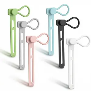 6 PCS Silicone Cable Ties - Reusable Cord Organizer with Hanging Loop, Adjustable Organizer Straps for Cords, Tools, Charger Cable, Kitchen Accessories, Home Office