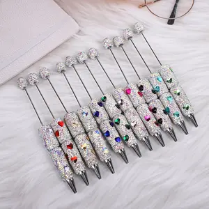 5-Pack DIY Heart Beaded Pen Set, Glitter Ballpoint Pen, Creative Holiday Stationery, Ink, Fashion Writing Office Supplies, Elegant Design, Party Gift