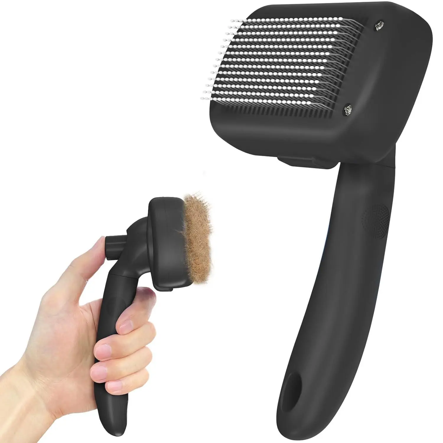 Deshedding Brush for Dogs & Cats - Skin-Friendly Pet Grooming Tool with Comfortable Grip, Easy Hair-Release Button, Gently Grooms, Supports Beauty/Hair Care, Ideal for Long & Short Haired Pets, Black, Clean, Removes Loose Fur