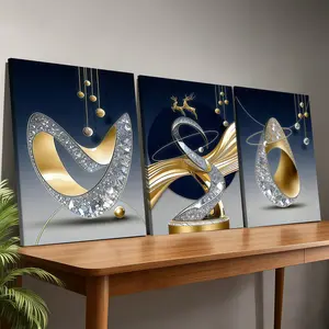 3-Pack Wood Frame Canvas Posters, Modern Luxury Geometric Art, Abstract Home Decor, Living Room Wall Art, Bedroom, Office, Entryway Decoration