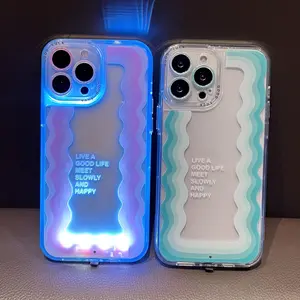 Sound-Control Glowing Wave Pattern Hollow Cartoon Phone Case, Unique Call Light Protective Cover, Couple Style for iPhone 11/12/13/14/15/16 Pro/plus/pro Max, Accessories