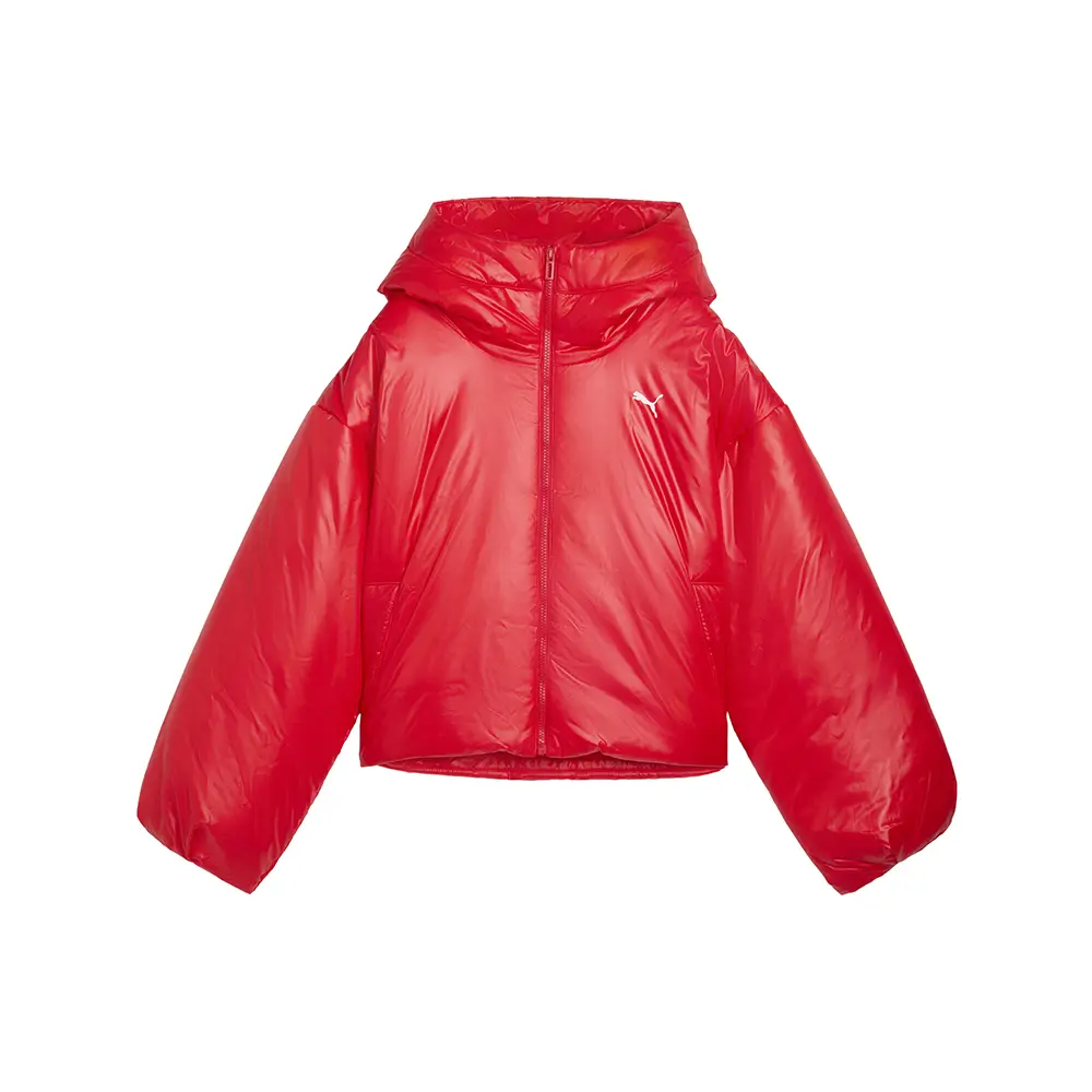 PUMA Womens Wardrobe Essentials Shiny Hooded Padded Jacket Athletic Outerwear Casual - Red PUMA Womens Wardrobe Essentials Shiny Hooded Padded Jacket Athletic Outerwear Casual - Red