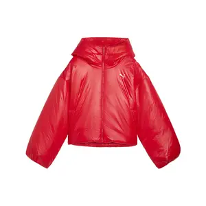 PUMA Womens Wardrobe Essentials Shiny Hooded Padded Jacket Athletic Outerwear Casual - Red