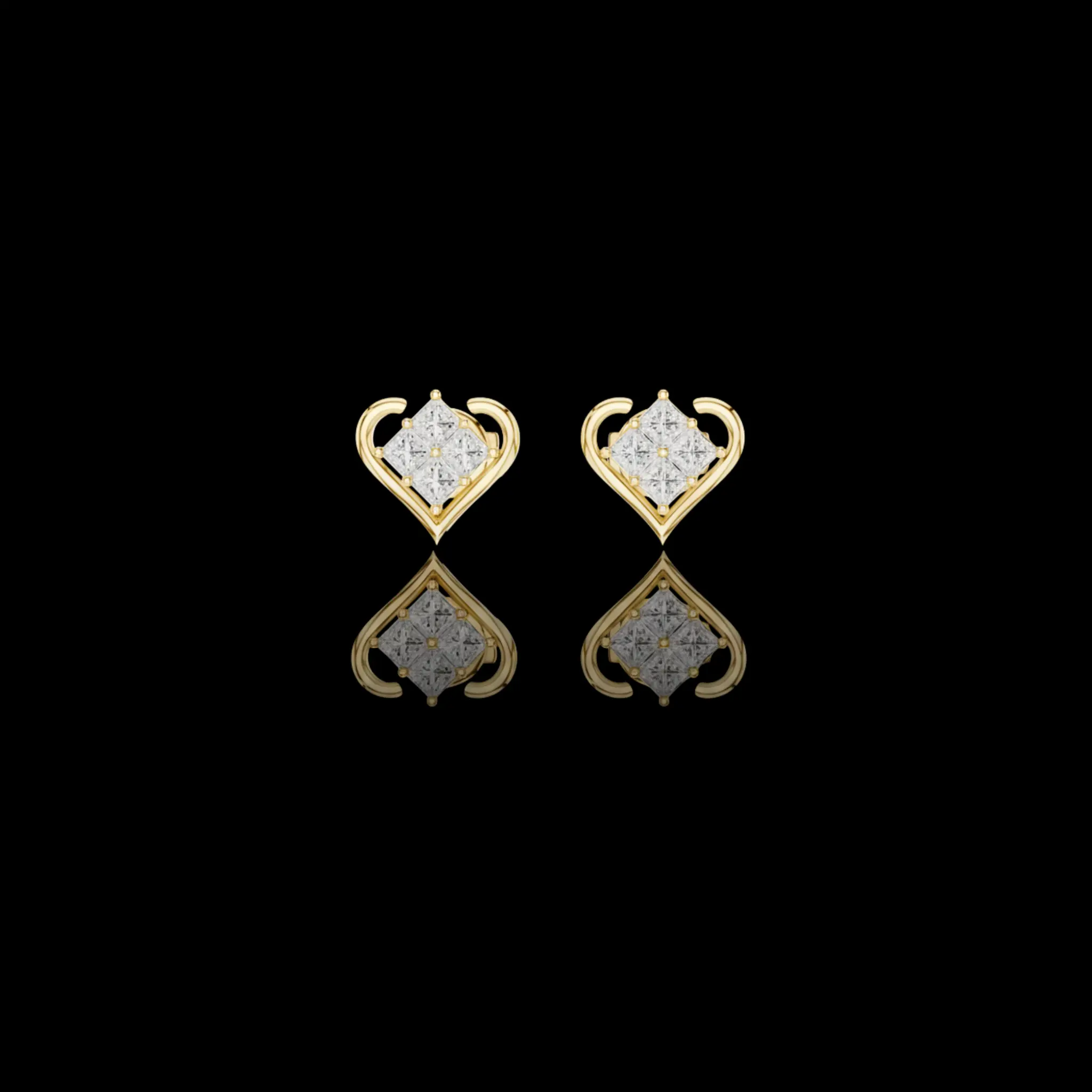 Crown Collection Heart Shaped Princess Lab Diamond Stud Earrings