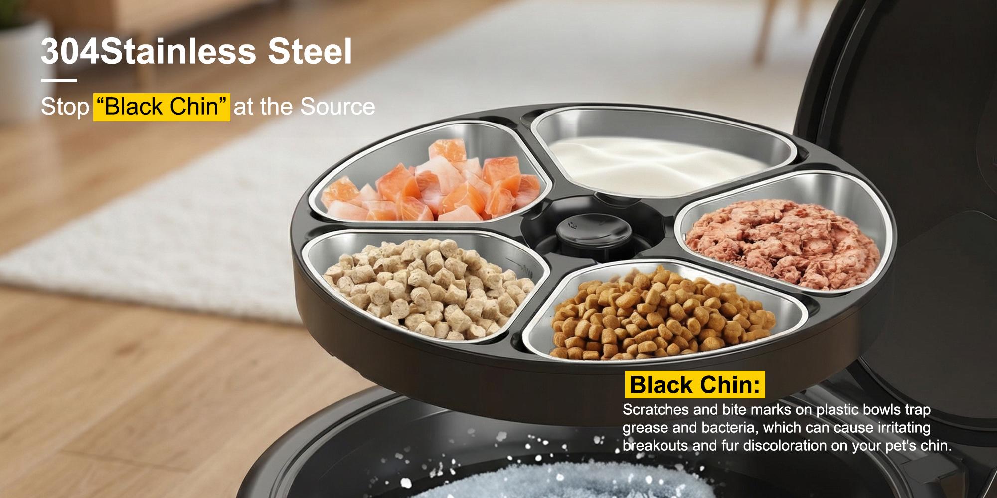 Automatic Pet Feeder Wet Food with 304 Stainless Steel Bowl, Refrigerated Auto Cat Feeder with Semiconductor Cooling, 5 Fresh Meals for 3 Days, App-Controlled Pet Food Dispenser, HD Camera & 300° Wide-Angle Monitor, Meal Warming Function, Easy to Clean Su