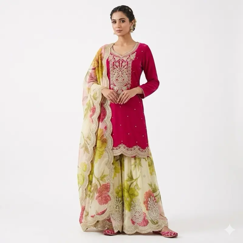 Floral Silk Indian Panjabi Pakistani Designs Multicolored Duppatta for Women's Traditional Wear