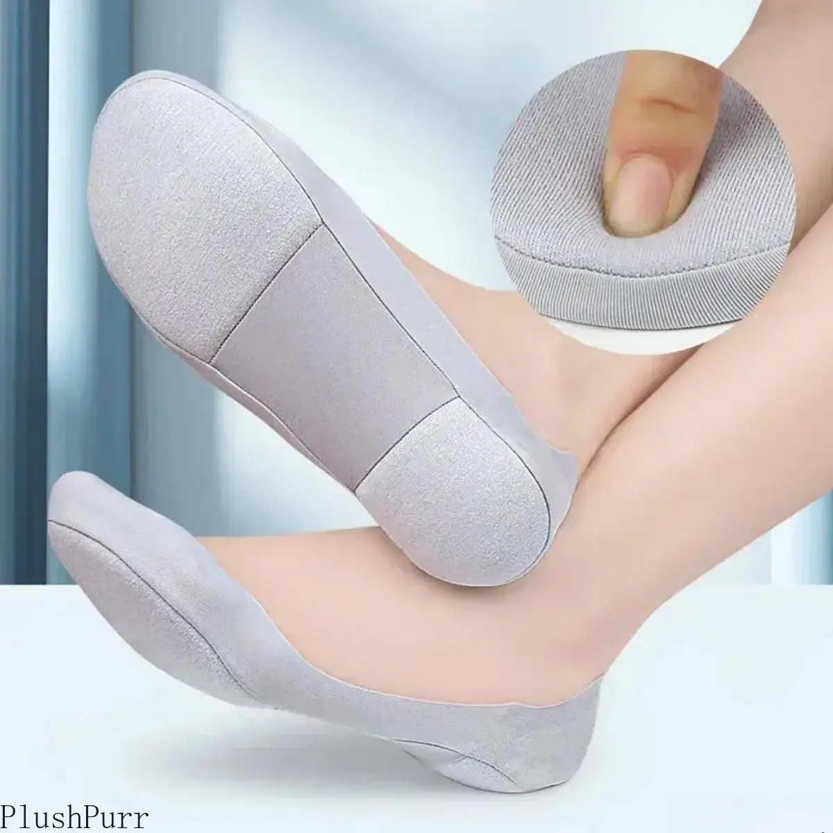 Women's Invisible No Show Socks, Thick Non-Slip Low Cut Liner Socks for Flats & Sneakers, Soft Comfortable Boat Socks for Spring Summer Daily Wear