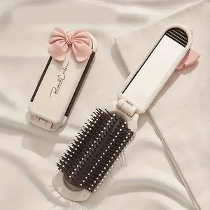 Foldable Comb Compact Handheld Makeup Mirror, Suitable for Girls, Includes Static Comb, Anti-Allergy, Portable Design, No Battery Needed, Grooming Brush, Styling Brush